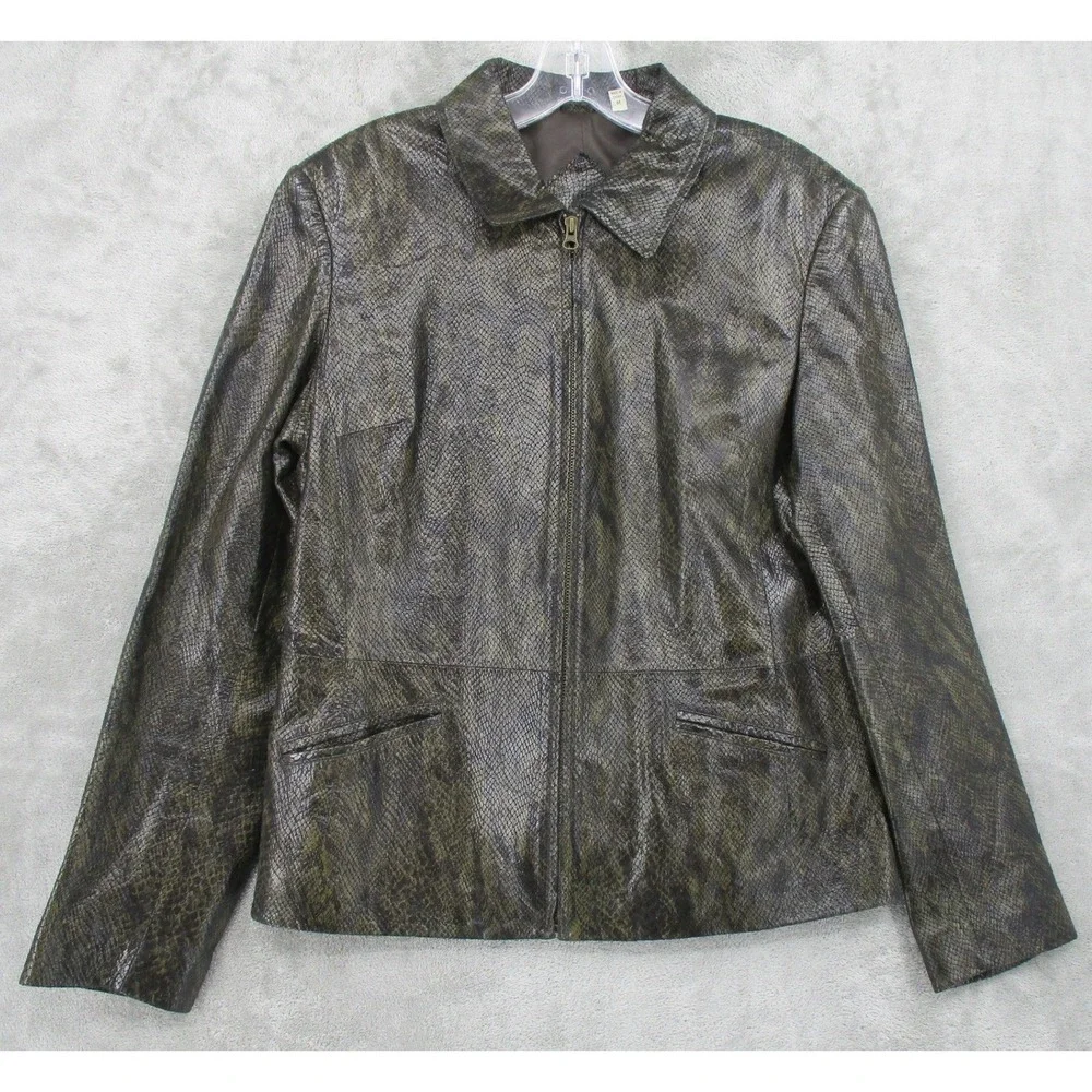 Vintage Preston & York Jacket Womens Size M Genuine Leather Snake Moto Zip 90s